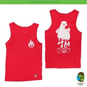 Too Hot Melting Polar Bear Climate Change Back Print Tank Top RED